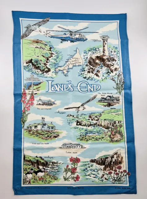 Land's End Souvenir Tea Towel designed by Sally Jayne Textiles in England Vtg