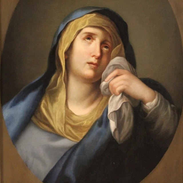 Cuadro religioso antiguo pintura oleo sobre lienzo Virgen Maria de los Dolores