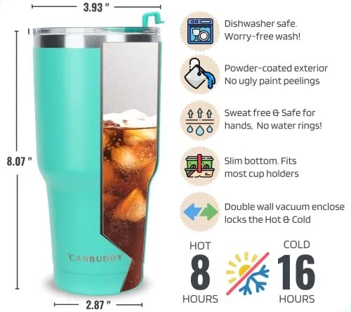 CANBUDDY 30 oz Tumbler with Lid and Straw and Handle - Travel Coffee Mug 9