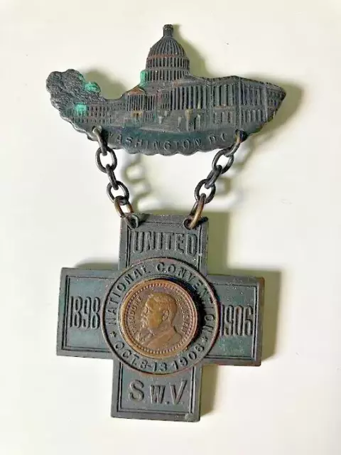 Antique 1898-1906 Spanish War Veteran National Convention Medal Teddy Roosevelt