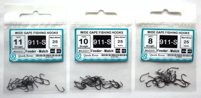 FEEDER MATCH 75-25 FISHING HOOKS Size #8 10 11 №911S Black Nickel for maggot