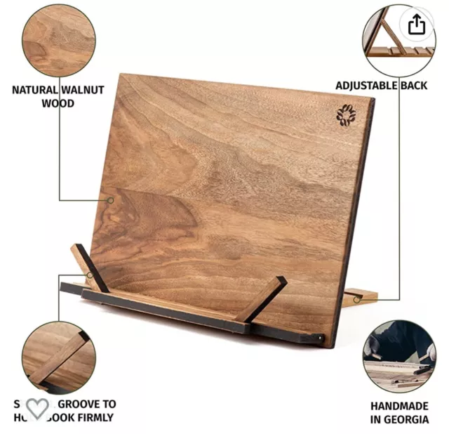 TILISMA Handmade Wooden Book Stand - Walnut Tablet Holder for Reading Hands Free
