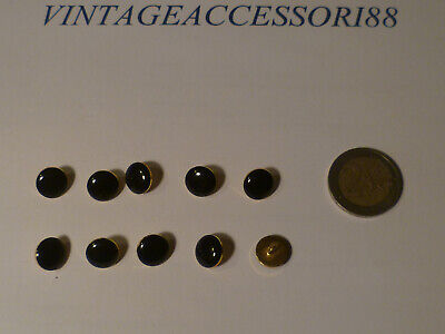 10 Bottoni Set Camicetta Camicia Smalto Blu Metallo Oro Vintage 1 Cm Sartoria