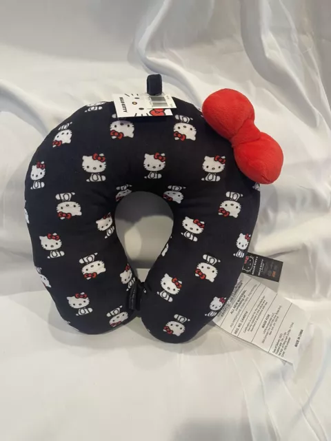 New With Slight Defect-Hello Kitty Portable Travel Neck Pillow- Black W/ Red Bow