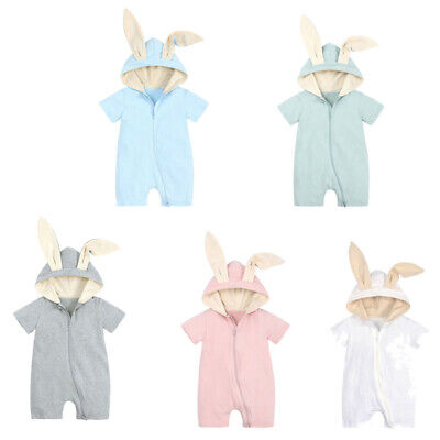 Toddler Baby Girls Cute Romper Rabbit Ears Style Hoodie Zipper Closure Bodysuit