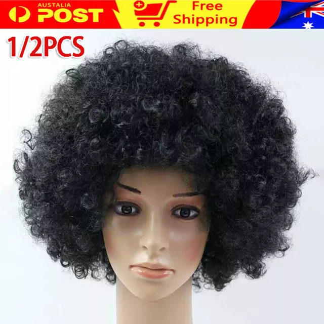 1/2x Black Afro Curly Wig Costume Fancy Dress World Cup Party Cosplay AU