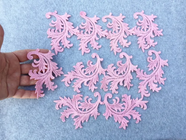 Aplique de encaje vintage adorno costura artesanías boda helecho rosa hoja 4""x3"" lote de 10