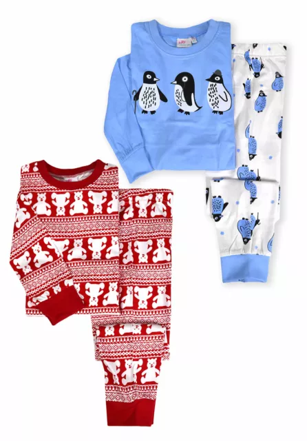 Girls Christmas PJS New Kids Long Sleeved Teddy Penguin Pyjama Set 2-13 Years