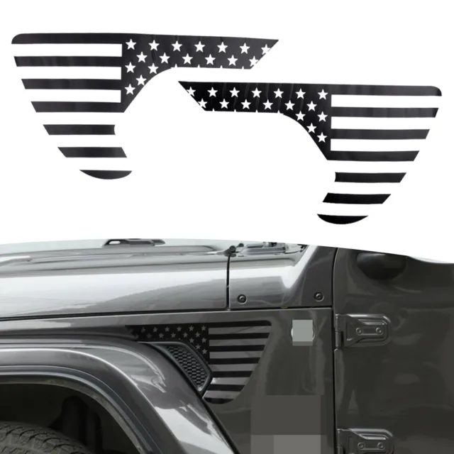2x Black Fender Vent Flag Sticker fit for Jeep Wrangler JL/JT Gladiator 18-20