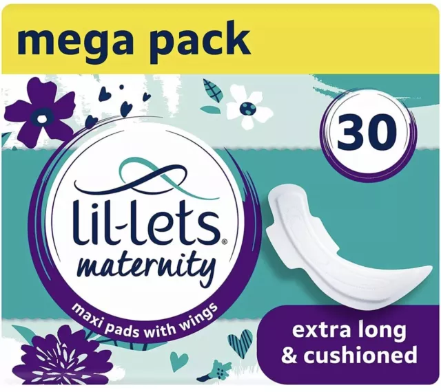 UK | 30 X Lil-Lets Maternity Pads Extra Long Maxi Thick Pads with Wings | 3 PACK