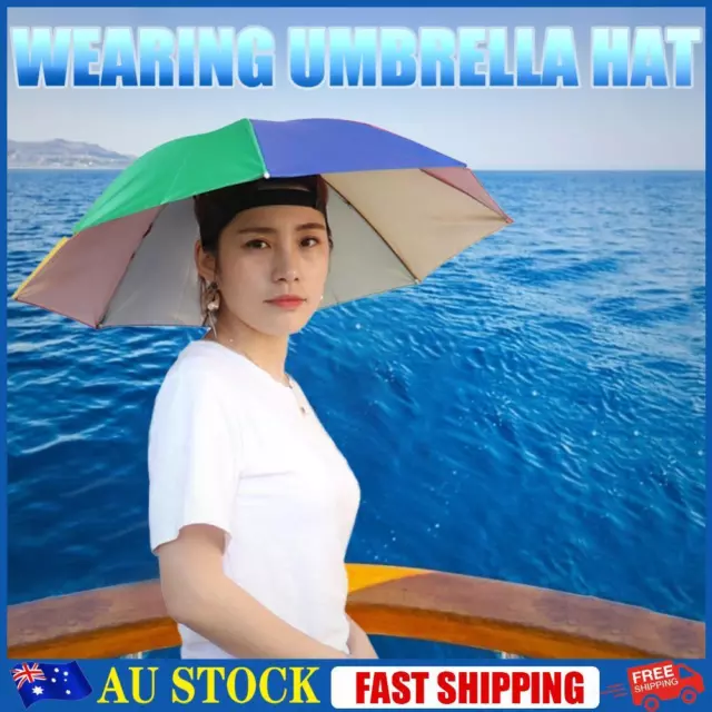 Umbrella Hat Hands Free Fishing Cap Foldable Headwear Umbrella (Watermelon Red)