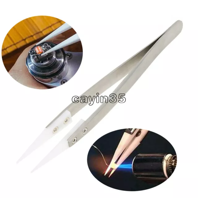 Stainless Steel Ceramic Tweezers Heat Resistant Non Conductive Ceramic tip