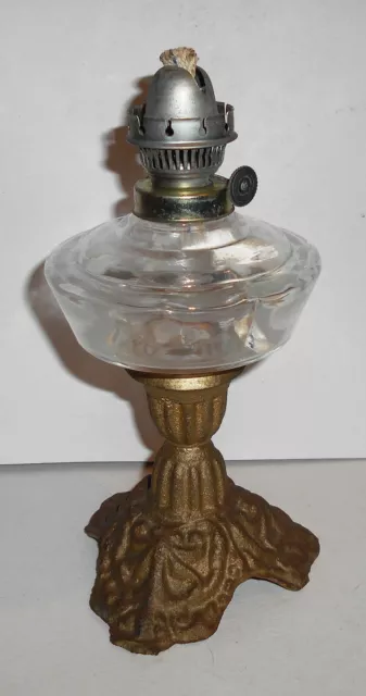 Vintage Oil Lamp With Cast Iron Base