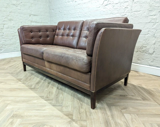 Mid-Century Vintage Retro Danish Brown Leather 2 Seater Sofa by Mogens Hansen 3