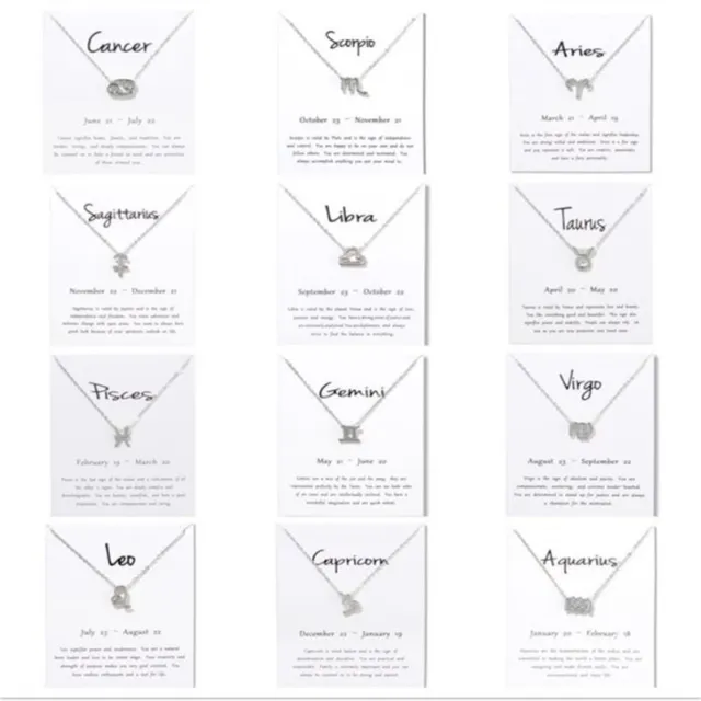 12 Constellation Zodiac Pendant Necklace Jewellery Birthday Gifts UK Seller