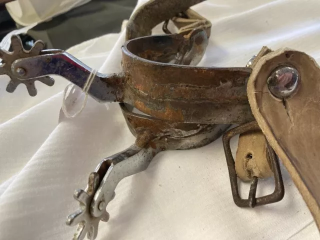 Vintage Pair of 1970s 6" Hand Forged Horse Spurs with Leather Straps