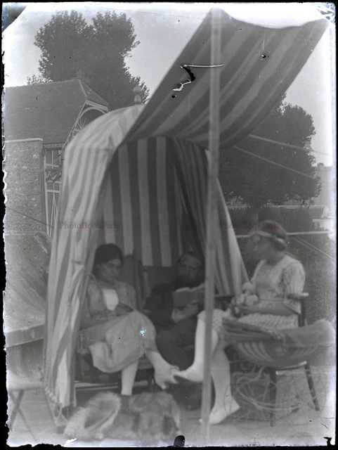 FRANCE Family in the Tent c1920 BLURRY PHOTO NEGATIVE Photo Stereo Plate 