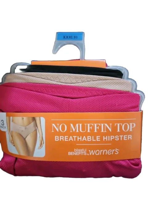 Warners Womens No Muffin Top Breathable Hipster Underwear Panties 3-Pair XXXL 10