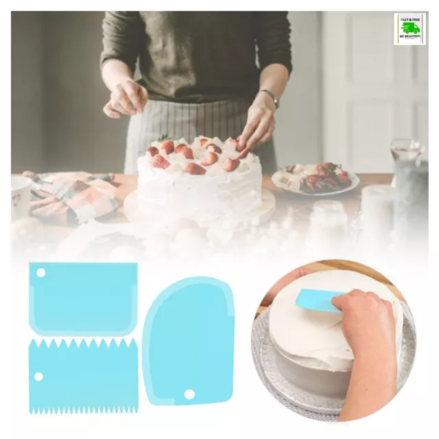 CAKE CREAM SMOOTHING 3PIECES Smoother Scraper smooth Comb Baking cutting Tool UK