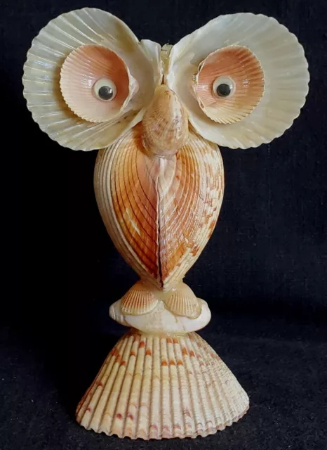 Vintage Sea Shell Art Owl Figurine Hand Crafted Beach Souvenir