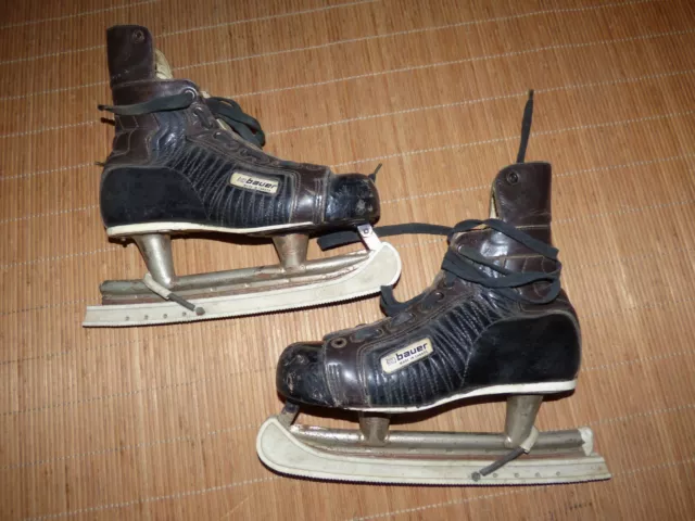 Patins à Glace de Hockey Bauer Canada Vintage Tout Cuir Taille 10 / 39 Années 70