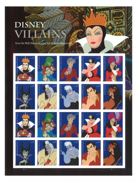 USA 2017 Disney Villains Forever Stamps Sheetlet of 20 Self-adhesive Mint MUH