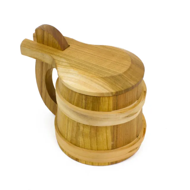 Holzkrug, Humpen oder Bierkrug mit Deckel 0,5l Mittelalter Krug Holz Trinkgefäß