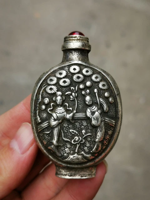 Nice Collection Tibetan Miao Silver Copper Carved Snuff Bottle B04
