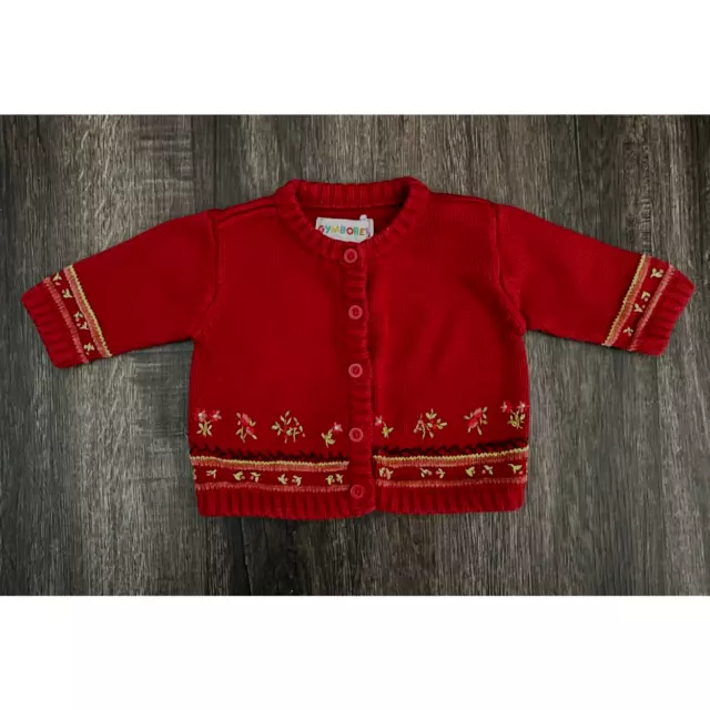 Vintage Gymboree Girls Red Cardigan Sweater w/Embroidery Size 3-6 Months