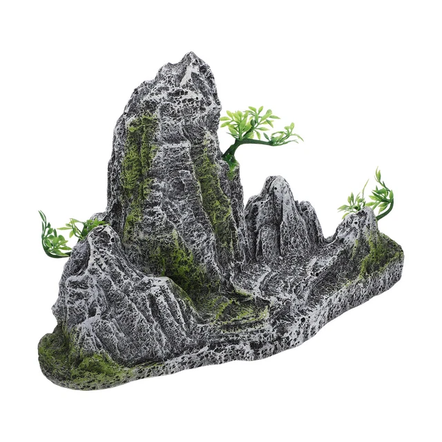 Resina de piedra de acuario Mountain: vista blindada de montaña piedra musgo árbol para acuario