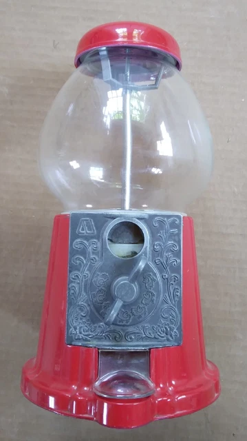 Vintage Gumball Machine Bank, Metal Base Glass Globe Table Top, 11 Inch Tall