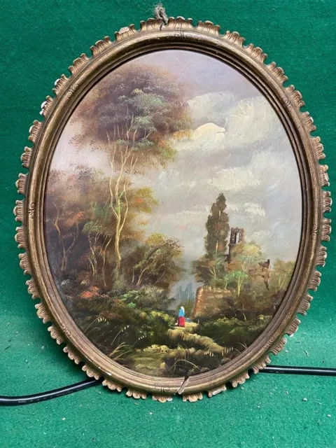 quadro dipinto ad olio epoca ovale di rogers vintage oil painting oval