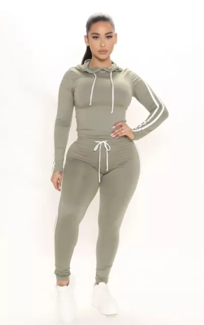 Fashion Nova Tennis Courts Olive Green Tracksuit Size Large