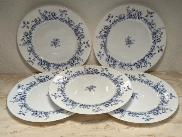 Set 5 90's Arcopal France Blue Floral Salad Plates Opaque Glenwood Cottage Core