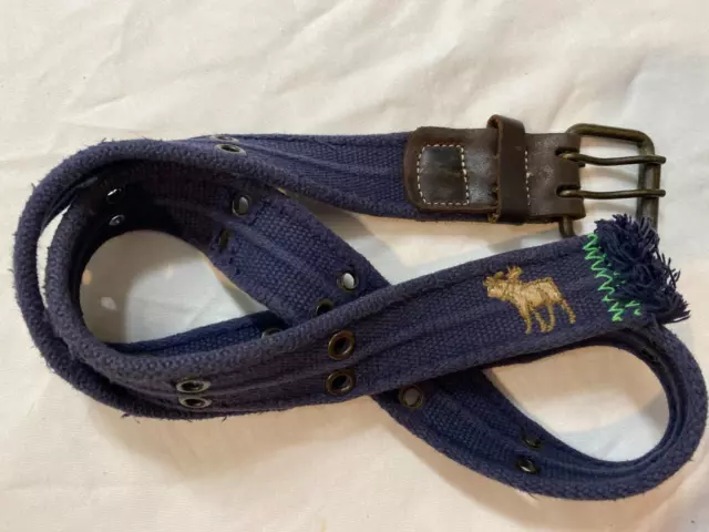 Abercrombie & Fitch Boy's Casual Belt Blue Canvas w/ Brown Leather Size 14/16