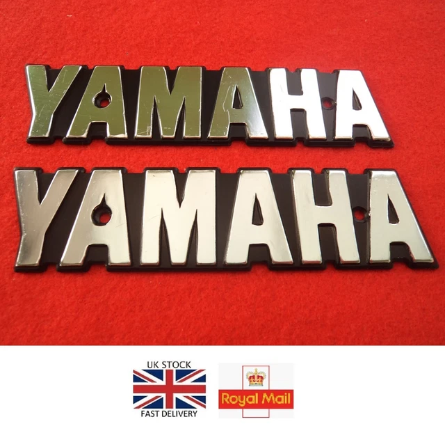 YAMAHA EMBLEM BADGE Fuel Gas Tank Decal Badges SILVER x 2 ***UK STOCK