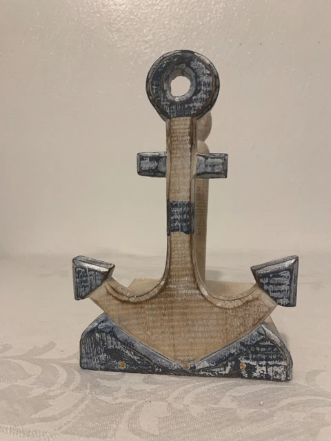 Anchor Paper Towel Holder, Coastal, Wood, Hand Carved, Sea Life