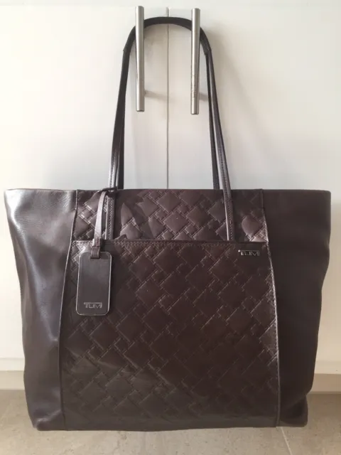 Tumi Dark Brown Leather Ticon Q-Tote Travel Luggage Carry on Bag $185. MSRP $495