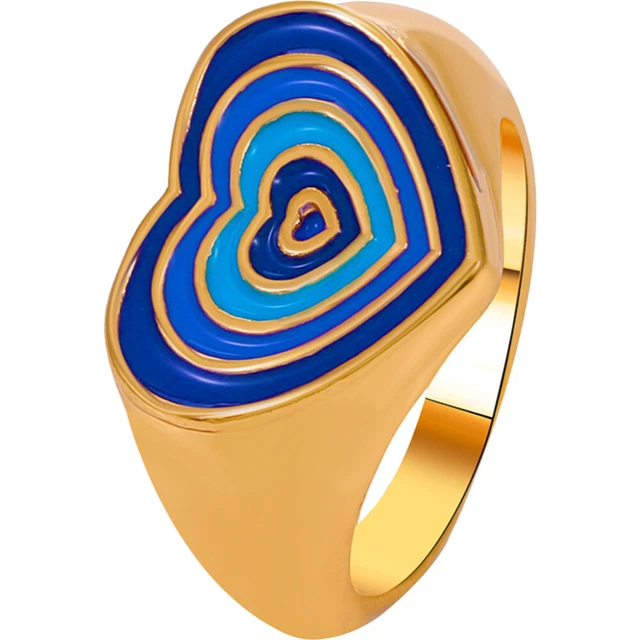 Legierung Farbblock-Herzring Freundin Europäisch Und Amerikanisch Schmuck