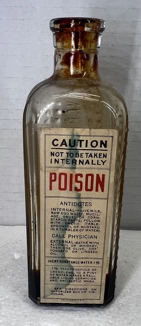 Antique Embossed Vapo-Cresolene Co Poison Bottle 1894 Paper Label 5 1/4"  w/ Box