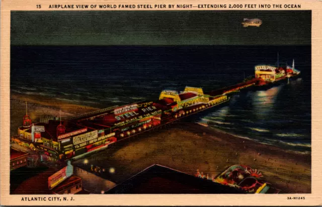 Postcard Airplane View of Steel Pier at Night Atlantic City New Jersey *C6521