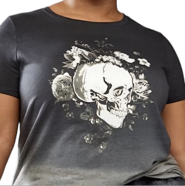 TORRID BLACK DIP DYE SHORT SLEEVE CREW NECK SKULL VINTAGE TRIBLEND TEE Sz LARGE