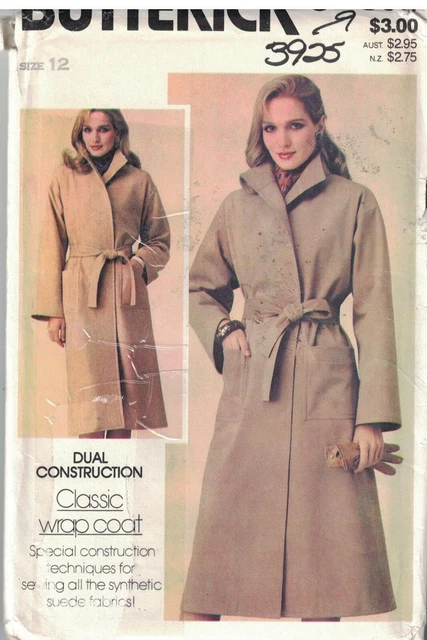 3925 Vintage Butterick Sewing Pattern Misses Very Loose Fitting Wrap Coat Belt
