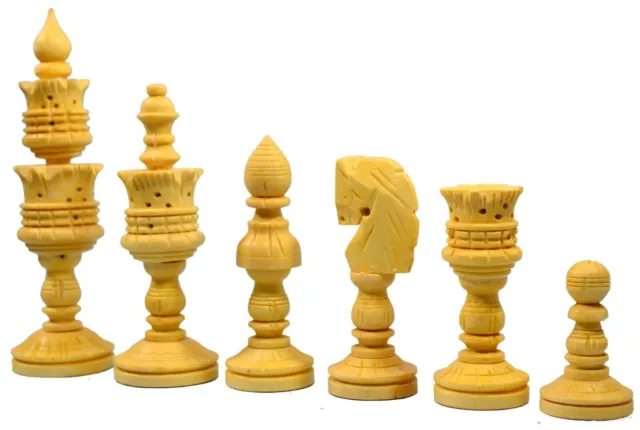 Historical LOTUS Design Wooden Chess Set King 4inch Hand Carved 32 Chess Pieces