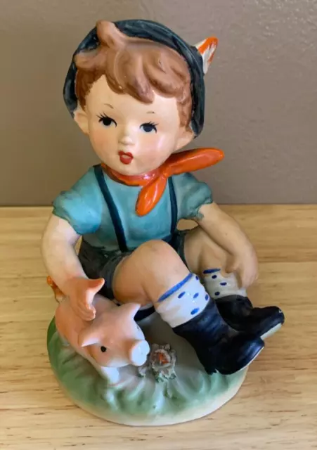 Little Boy Child Sitting Figurine Vintage Pigtails Piglet Pig Enesco Japan