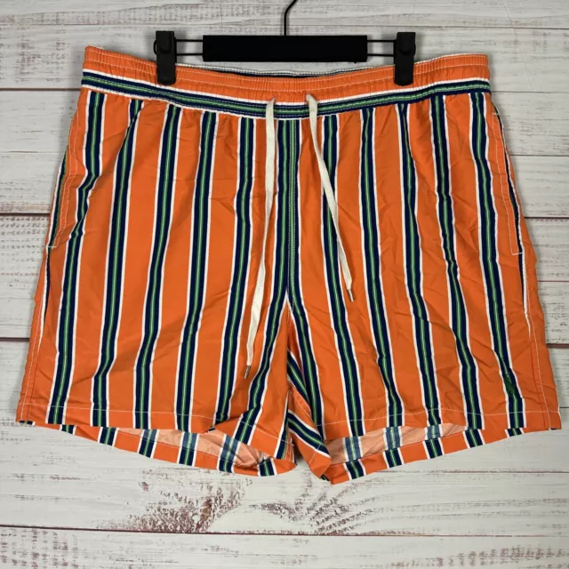 Polo Ralph Lauren Mens Swim Trunks Shorts Large (36) 5" Inseam Orange Striped