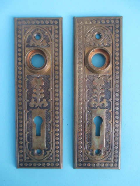 Vintage Antique Victorian Art Nouveau Brass Door Knob Plate Set