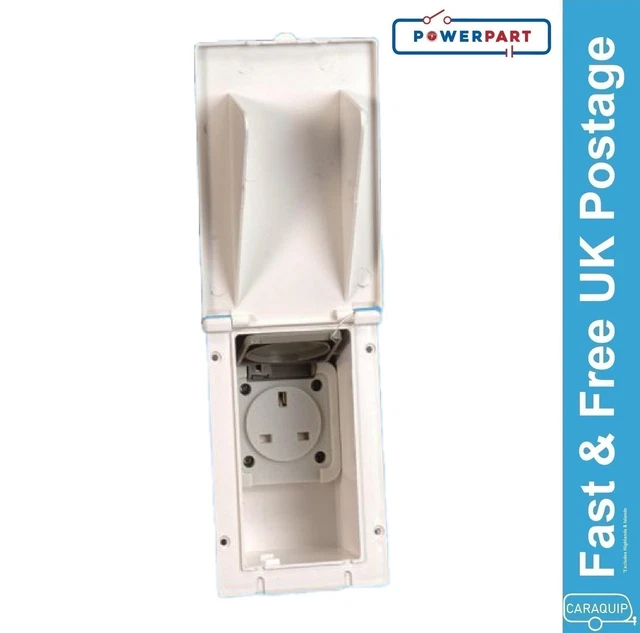 230V 13A EXTERNAL Socket Outlet White Caravan Camper Motorhome Power to