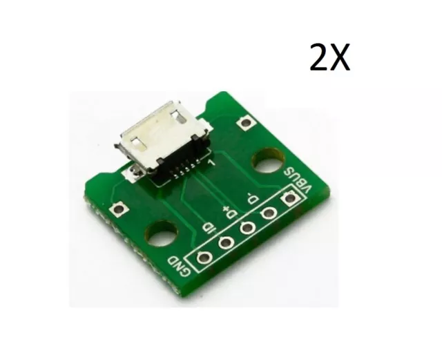 2x ADATTATORE CONVERTITORE MICRO USB F A DIP 5 pin modulo arduino circuito pcb