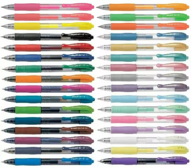 Pilot G2 07 Retractable Gel Ink Rollerball Pen 0.7mm -Colour - Metallic - Pastel